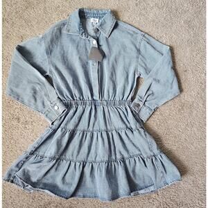 LE LEIS collared teired denim mini skirt dress size XS NWT